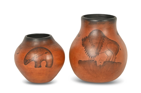 Pair R. Galvan Buffalo & Bear Pottery
