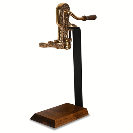 Vintner Brass Table-Mounted Wine Corker on Wood & Iron Stand