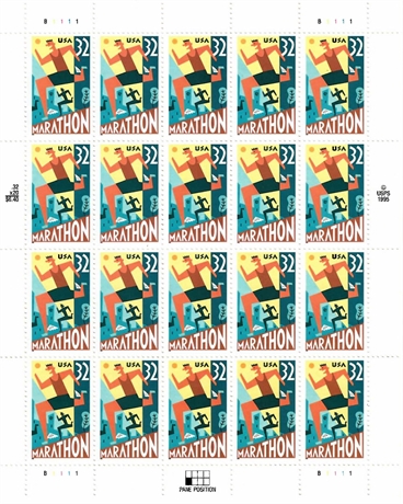 1995 USPS Marathon 32¢ Commemorative Stamp Sheet, Full Pane of 20