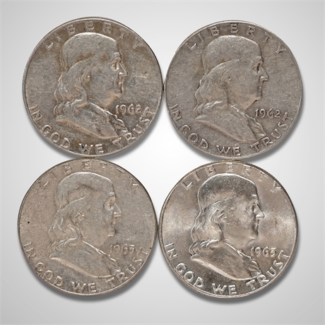 (4) 1962 & 1963 Franklin Silver Half Dollars