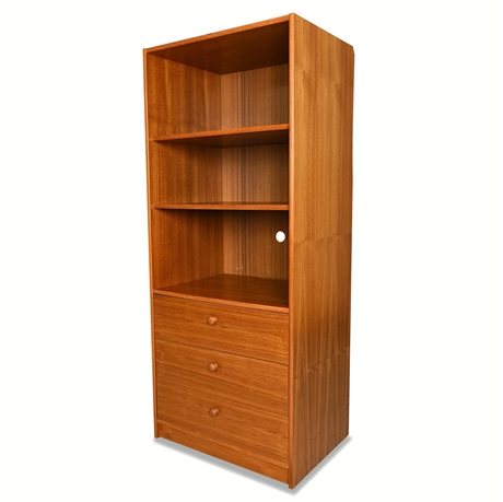 Vintage Teak Danish Modern Bookcase Tower with Three-Drawer Base & Media Bay