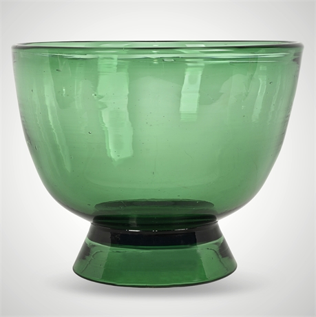 Hand-Blown Green Glass Footed Bowl, Polished Pontil, Mid-20th C.