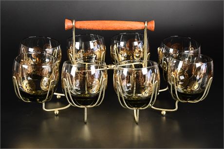 Mid-Century Roly Poly Tumbler Set with Caddy