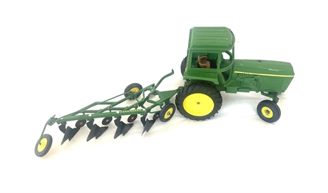 Vintage John Deere Tractor with Farm Equipment Toy