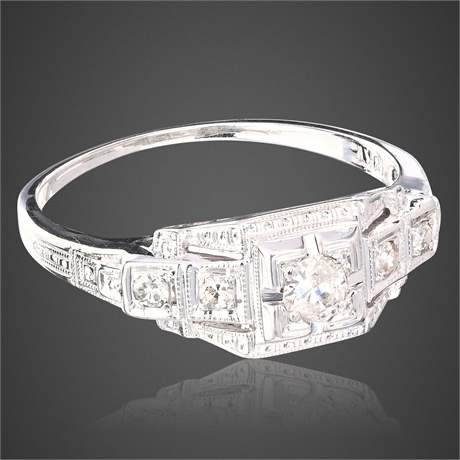 Art Deco 18KT White Gold “Princess” Diamond Ring – Size 6