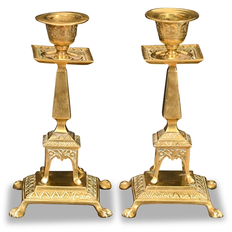 Pair Antique Brass Candlesticks