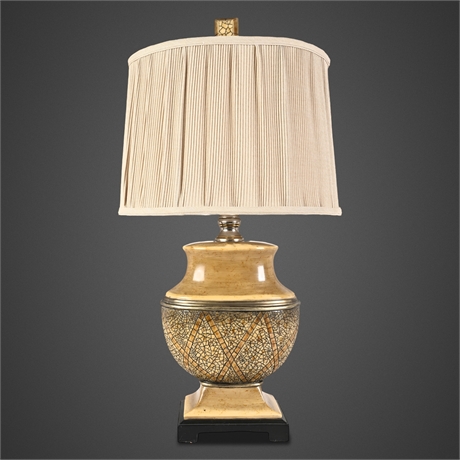 Elegant Crackle Urn Lamp with Silk Shade – Warm Glow, 3-Way