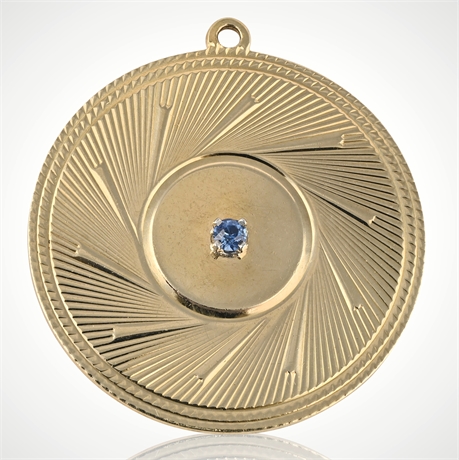Mid-Century 14K Gold Sunburst Pendant with Natural Montana Sapphire – 8.13g