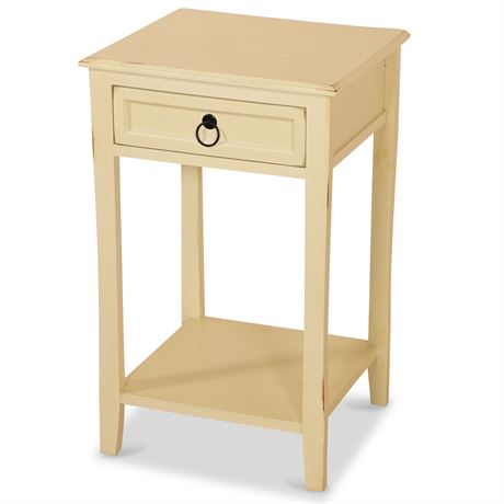Distressed Finish Side Table with Storage Drawer