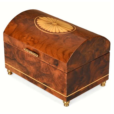 Italian Burlwood Inlaid Music Box – Art Decor, “Love Story”