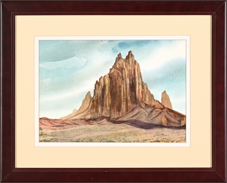 Jack M Shinto Shiprock Watercolor Desert Landscape Framed Signed