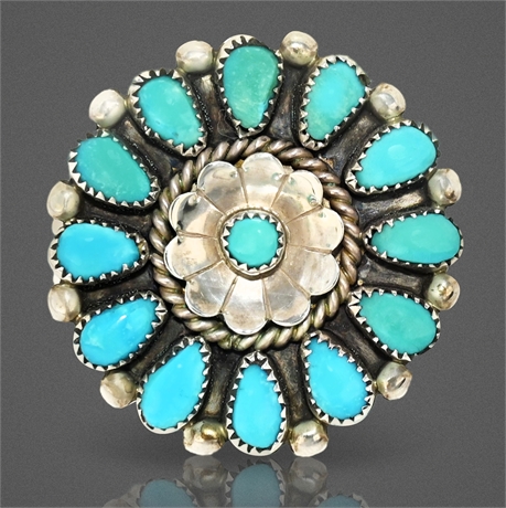 Vintage Zuni Sterling Silver & Turquoise Cluster Pin/Brooch