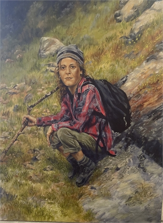 Woman Hiking Painting