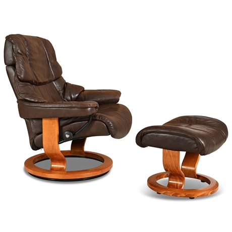 Ekornes Stressless Reno Large (L) Leather Recliner & Ottoman — Norway​​​​​​​