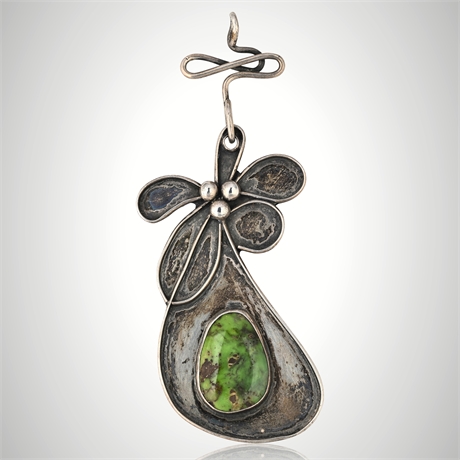 1960s–70s Navajo Sterling Silver & Orvil Jack Turquoise Pendant