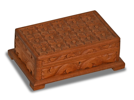 Vintage Carved Walnut Jewelry Box