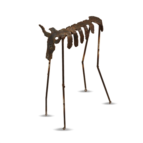 Iron Longhorn Skeletal Sculpture in the Style of Salvador Dalí