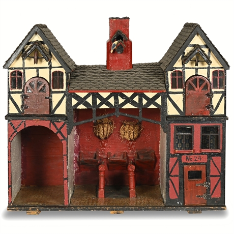 Late 1800's Handcrafted Fire House Model No. 24 with Horse Stables