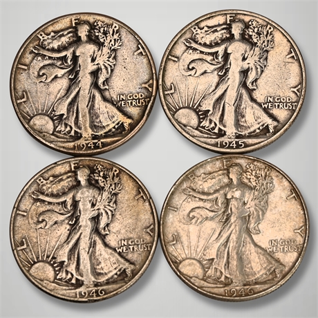 (4) 1944 - 1946 Walking Liberty Silver Half Dollars