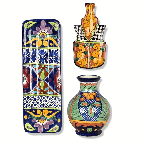 Mexican Talavera Pottery Hand-Painted Set