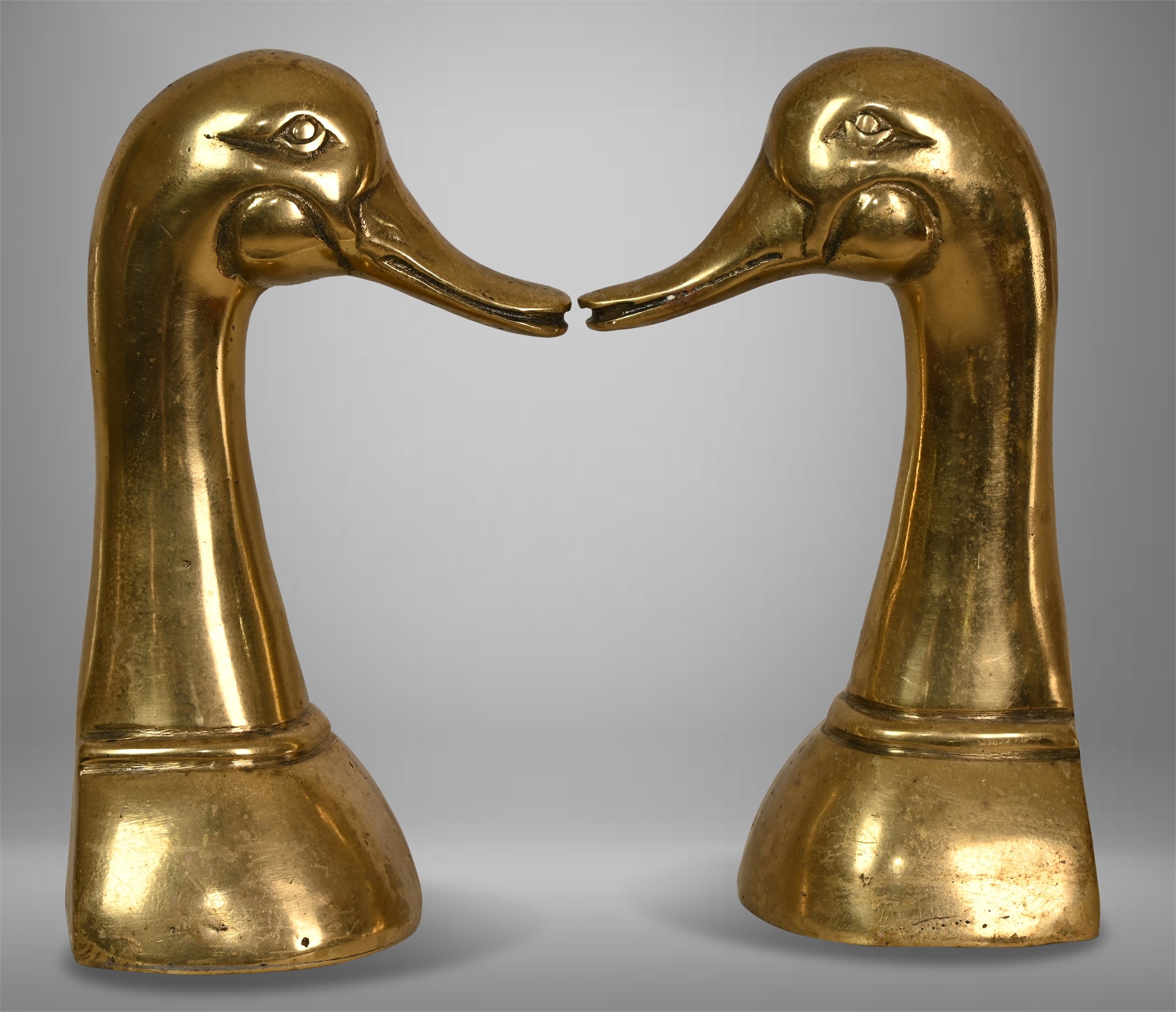 1950s Brass Duck Head Bookends - a Pair