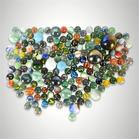 Vintage Glass Marbles Collection – 154 Mixed Colors, 2 lbs Lot