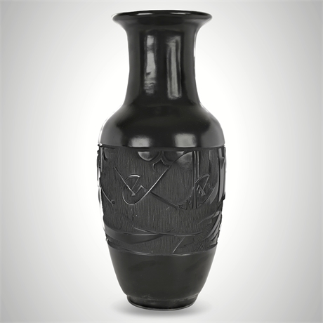 Adakai (Manuel & Yanua Morgan) Navajo Black Carved Pottery Vase, 13.5”