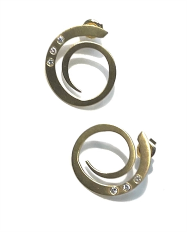 18K Gold Spiral Post Earrings with Diamonds