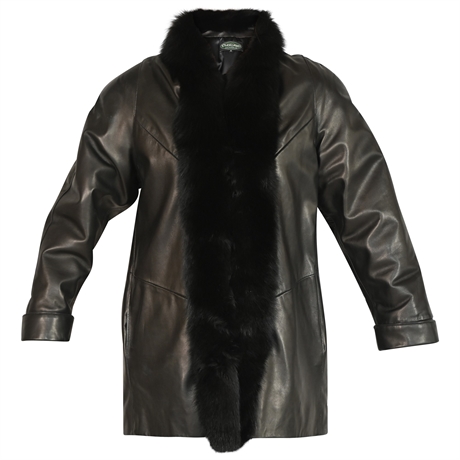 Ladies Leather Jacket  With Fur Collar