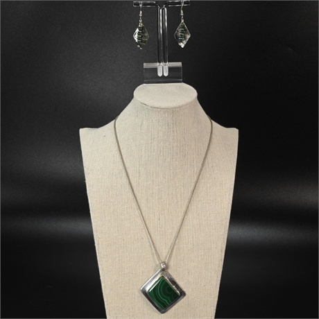 Sterling & Malachite Necklace and Earring Set