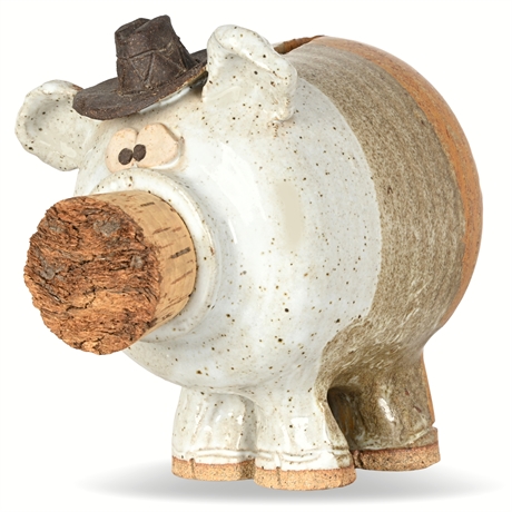 Stoneware Piggy Bank with Cork Nose and Hat