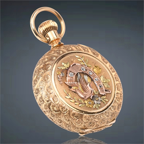 1891 14K Quadcolor Elgin Diamond Pocket Watch