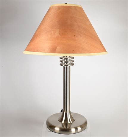 Brushed Steel Table Lamp with Wood Veneer Shade
