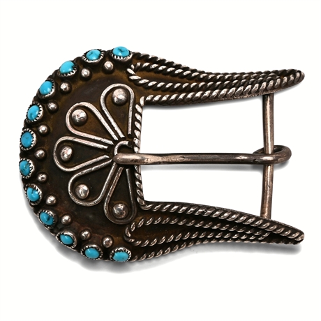 Antique Navajo Turquoise & Sterling Silver Belt Buckle