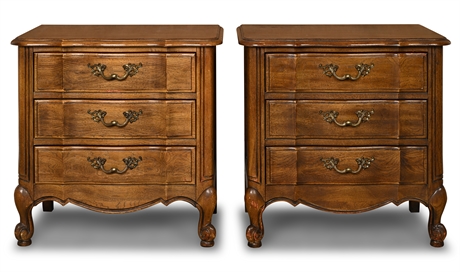 Thomasville Tableau Nightstands – Pair, 3 Drawers, Brass Hardware