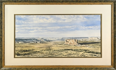 Dan Stouffer 1975 Watercolor — Enchanted Mesa New Mexico Framed