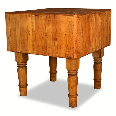 200lb Maple Butcher Block  32.25" W × 30" D × 30 End-Grain Top, Turned Legs