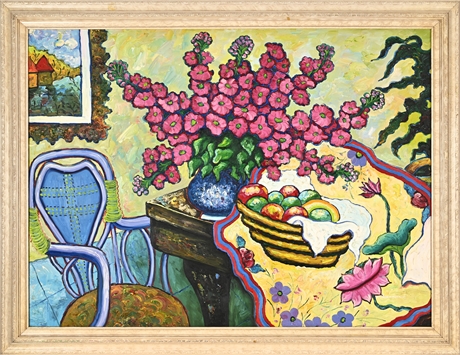Expressive Modern Interior Still Life, Oil on Canvas