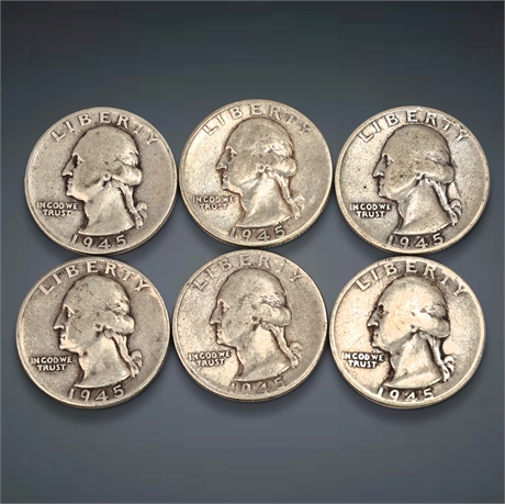 1945 (6) Washington Silver Quarters