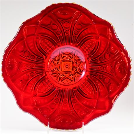 Ruby Red Iridescent Carnival Glass Tray