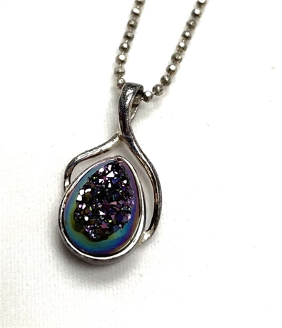 Sterling Silver Necklace with Druzy Pendant