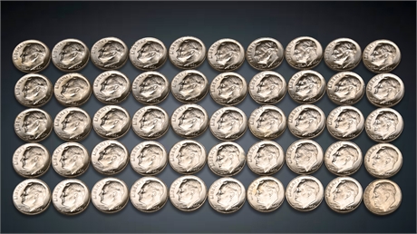 1964-D Roosevelt Silver Dimes - Roll of 50 Uncirculated
