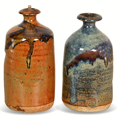 Pair Stoneware Oil Lamps
