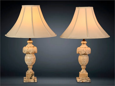 Early 20th Century Italian Carved Marble Table Lamps