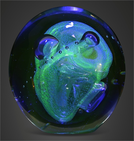 Eickholt Art Glass Paperweight, Signed 1987 — Iridescent with Bubbles