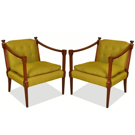 Neoclassical-Style Fluted Mahogany Barrel-Back Lounge Chairs, Pair