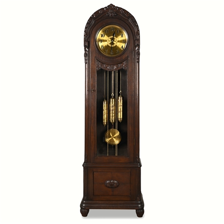 1920s German Carved Oak Gustav Becker Grandfather Clock – Art Deco, Westminster