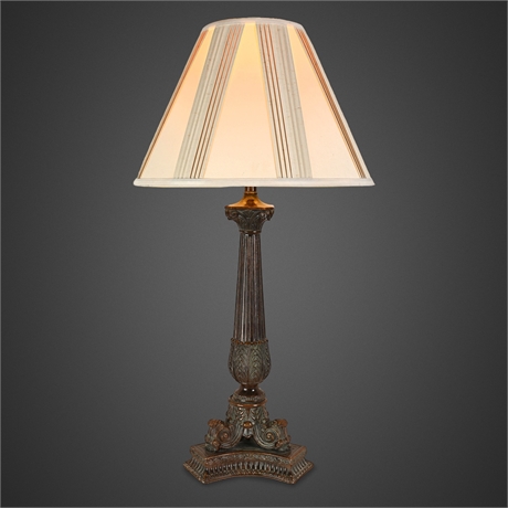 Neoclassical Corinthian Column Table Lamp with Striped Empire Shade