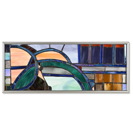 Contemporary Abstract Equestrian Stained Glass Panel – Framed & Beveled
