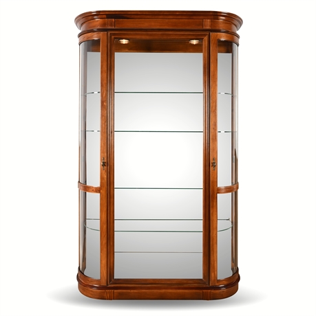 Pulaski Edwardian Curved End Lighted Curio – 4 Glass Shelves, Mirrored Back